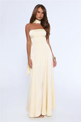Satin Tempt Strapless Maxi Dress Lemon