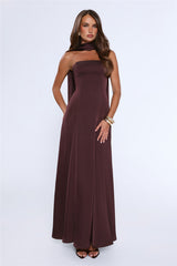 Satin Tempt Strapless Maxi Dress Chocolate