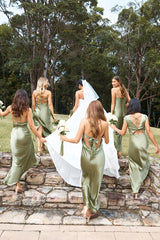 The Felicity Strapless Satin Maxi Dress Olive
