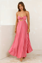 Vibes Are Priceless Strapless Satin Pleated Maxi Dress Rose