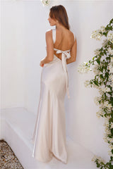Romantic Affair Satin One Shoulder Maxi Dress Champagne