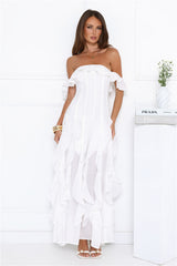 Village Of Sea Off Shoulder Maxi Dress White