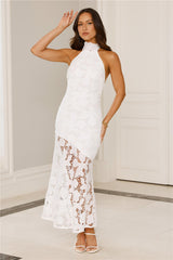 Soft Opulence Embroidered Halter Maxi Dress White
