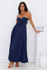 Sunflower Serenity Plisse Maxi Dress Navy