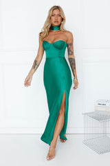 Lady In Silk Strapless Maxi Dress Green